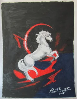 White Horse Rearing - Acrylic Painting - 2016