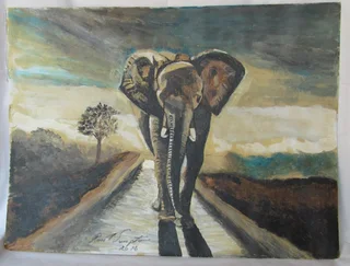 Elephant Strolling Down The Road - Acrylic Painting - 2016