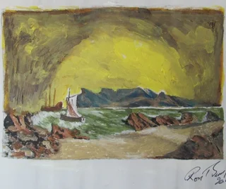 Table Mountain with Ships - Acrylic Painting - 2016