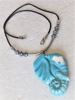 Hand Carved African Elephant Head Turquoise Gemstone Necklace
