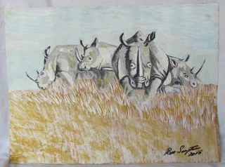 Rhino's in the Grass - Acrylic Painting - 2015