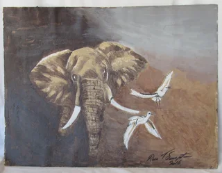 Elephant with Birds - Acrylic Painting - 2016