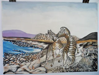 Zebras Fighting - Acrylic Painting - 2013