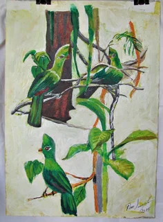 Three Green Birds - Acrylic Painting - 2015