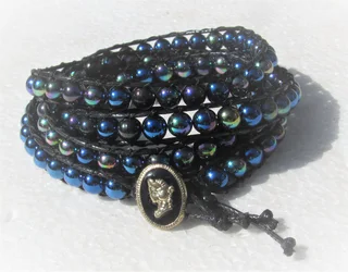 Black and Blue Pearl Bead Wrap Bracelet