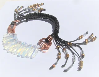 Opal Gemstone and Copper Macrame Bracelet