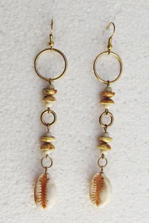 Cowrie Shell and White Turquoise Gemstone Earrings