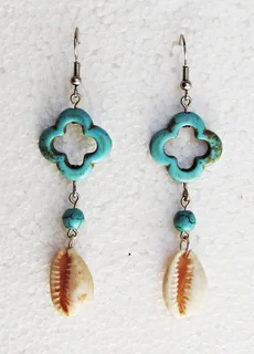 Cowrie Shell and Turquoise Gemstone Earrings