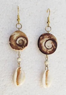 Cowrie Shell and Shiva Eye (Pacific Cats Eye) Earrings