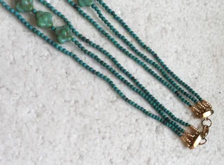 3 Strand Turquoise Gemstone and Vintage Glass Bead Necklace
