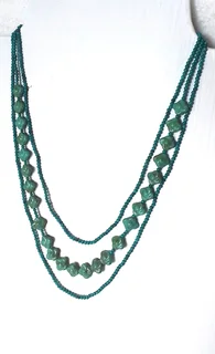 3 Strand Turquoise Gemstone and Vintage Glass Bead Necklace