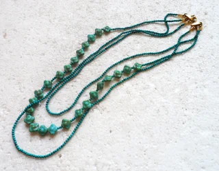 3 Strand Turquoise Gemstone and Vintage Glass Bead Necklace