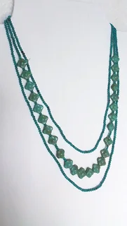 3 Strand Turquoise Gemstone and Vintage Glass Bead Necklace