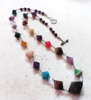 Hand Cut Gemstone and Crystal Necklace