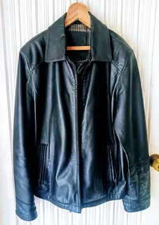 Vintage - Woolworths Men&#39;s  Black Genuine Leather Jacket - Size Large