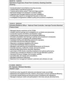 Fleet Manager open to new opportunities, situated in Pretoria.