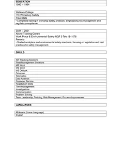 Fleet Manager open to new opportunities, situated in Pretoria.