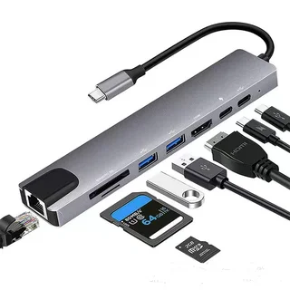 Multi-functional 8-in-1 USB-C Adapter Hub Docking Station