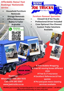 Joe Trucks - 4 en 8 ton trokke, bakkie en trailer opsies - landswyd!