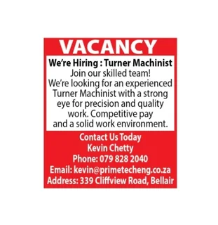 Vacancy for turner machinist