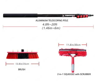 6Meter Water Fed Pole Brush with Squeegee High Reach Solar Panel/Window Cleaning Kit (10007208)