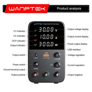 Wanptek Adjustable DC power supply 30V 10A 300w USB Digital Lab Bench Power Source Stabilized Power