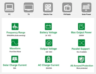 POWMR 3000VA/2400W Pure Sine Wave Hybrid Solar Inverter