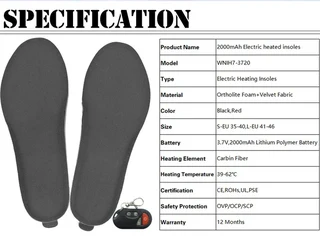 USB Remote Controlled and Rechargeable Electric Heated Shoe Insole Kit (10004863)