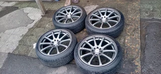 We are selling a set of clean 17 inch 4 holes multiple pcd rims with new tyres about 95% 205/40 17
