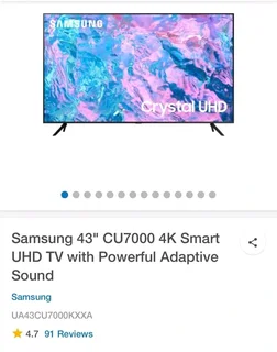 Samsung 43&#34;CU7000 4K smart UHD TV with powerful adaptive sound brand new hardly been used.
