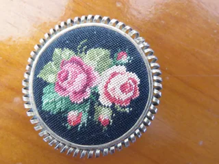 Petit point brooch , roses, vintage
