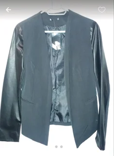 Blazer with Faux Leather Sleeves