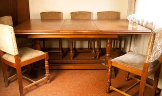 6 seater/ 4 seater dining room with a leaf insert set and sideboard