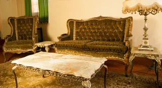 Two two seater couches two chairs coffee table and two side tables marble top and lamp pristine