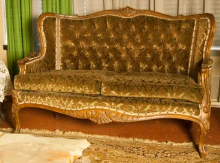 Two two seater couches two chairs coffee table and two side tables marble top and lamp pristine