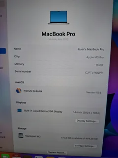 MacBook Pro M3 PRO  Chip / 512GB SSD 18GB RAM