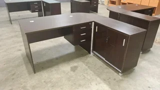 Dark-wood L shape office Desks 4 available