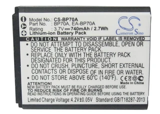 Camera Battery Cs-bp70a For Samsung Bp-70a Etc.