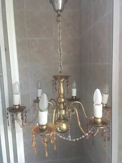 Solid brass six arm chandelier
