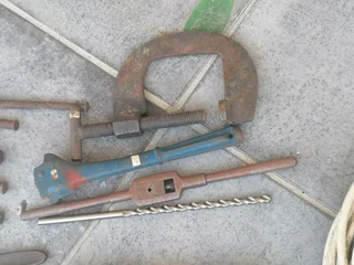 Tools Assorted, tap wrench, drill bit, stone dresser, G clamp