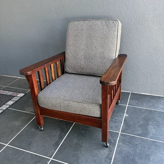 Morris Chair Grey Pillows Wood Framework