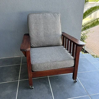 Morris Chair Grey Pillows Wood Framework