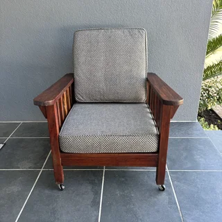 Morris Chair Grey Pillows Wood Framework