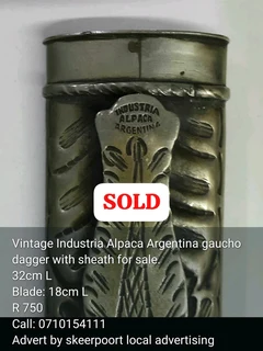 Vintage Industria Alpaca Argentina gaucho dagger with sheath for sale.32cm LBlade: 18cm L