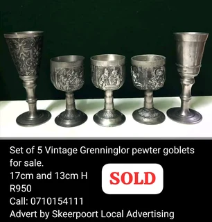 Set of 5 Vintage Grenninglor pewter Goblets for sale