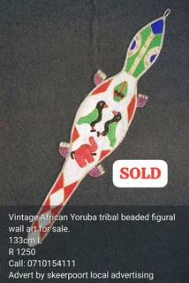 Vintage African Yoruba tribal beaded figural wall art for sale
