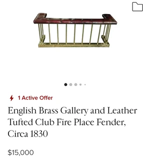 Antique large solid brass fireplace fender for sale.