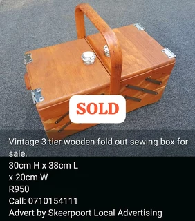 Vintage 3 tier wooden fold out sewing box for sale