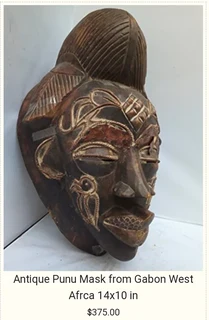 Antique ceremonial copper and wire detailed punu mask from Gabon for sale