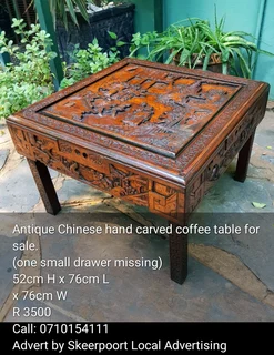 Antique Chinese hand carved wooden coffee table for sale